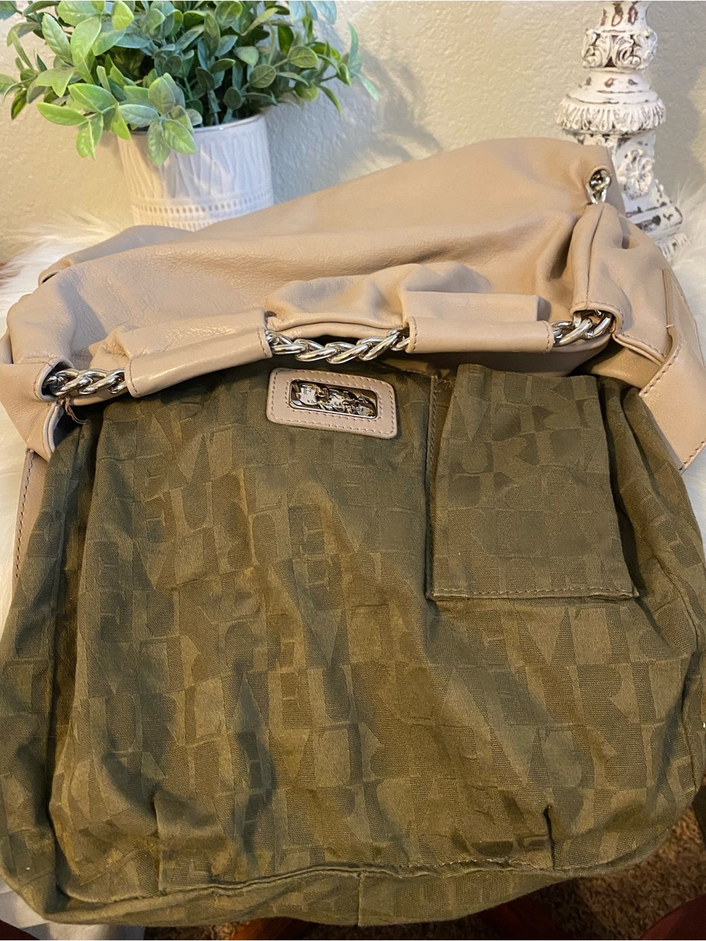 Furla Taupe Soft Leather Shoulder Hobo Bag w/ Chain Detail - Picture 10 of 14